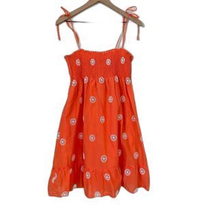 J Crew Medium Coral Orange Smocked Sundress